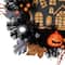 24'' Unlit Orange and Black Haunted House Halloween Wreath